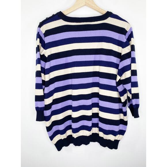 ModCloth Purple White Black Striped Crewneck Sweater Women's Plus Size 4X - Picture 2 of 8